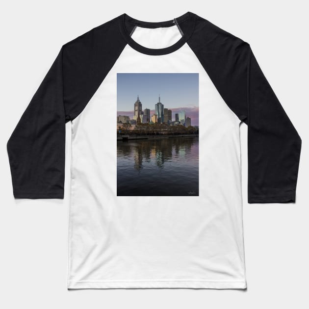 Melbourne Skyline from Southbank, Melbourne, Victoria, Australia. Baseball T-Shirt by VickiWalsh